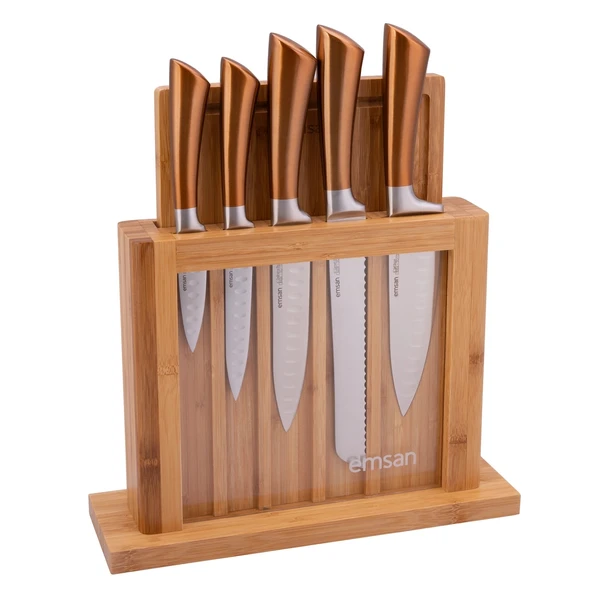 Emsan Matriks Rose Gold 7 Parça Bıçak Seti (Kesme Tahtası Hediyeli) - Resim 2