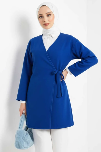 Yan Bağlamalı Kaşe Ceket Saks