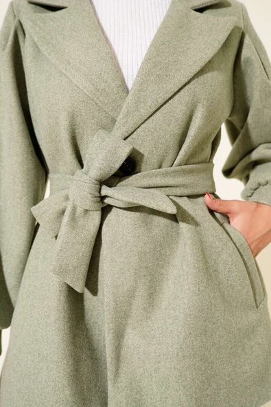 Balon Kol Kısa Kaşe Kaban Su Yeşili - Resim 4