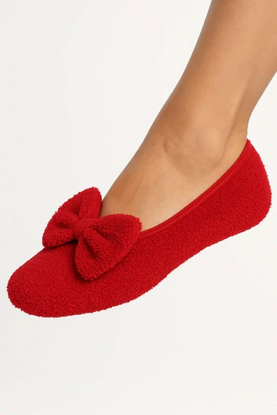 Kadın Kurdeleli Peluş Patik Kırmızı ürün görseli 1
