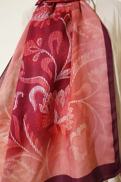 Piksel Paisley Desen Şal Kiremit - Resim 4