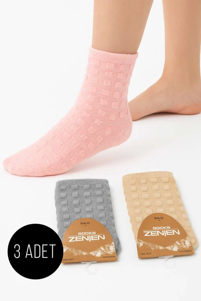 Kadın 3lü Kare Desen Havlu Patik Çorap Asorti 2 ürün görseli 1