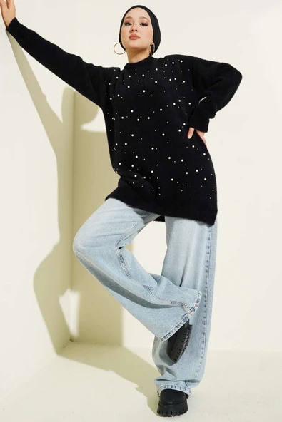 Serpme İncili Sakallı Tunik Siyah - Resim 2