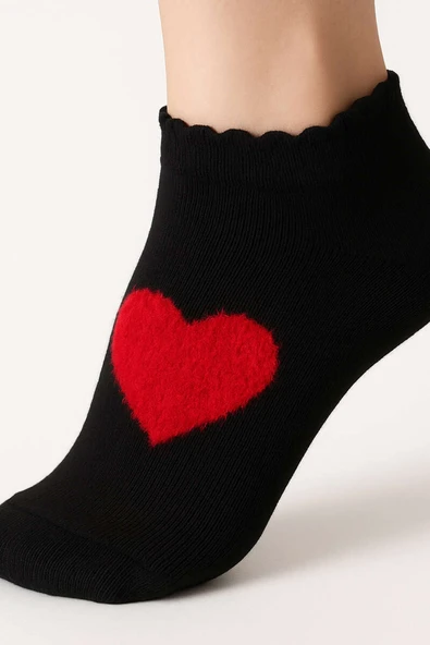 Desenli Havlu Patik Çorap Kalp - Resim 2