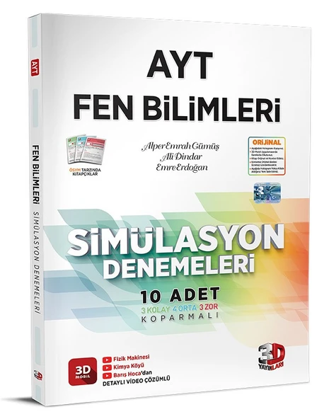 3D Yayınları Sınav Hazırlık AYT Fen Bilimleri Simülasyon Denemeleri 2025 2026 Yeni Baskı Sezon ürün görseli
