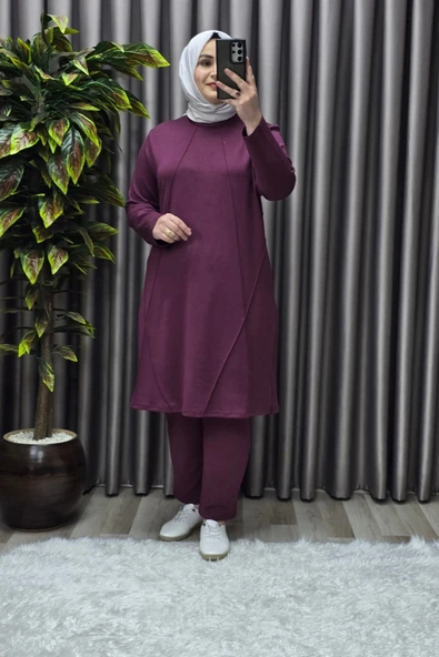 Kadın Tesettür Giyim Büyük Beden Nervürlü Spor İkili Takım - Resim 3
