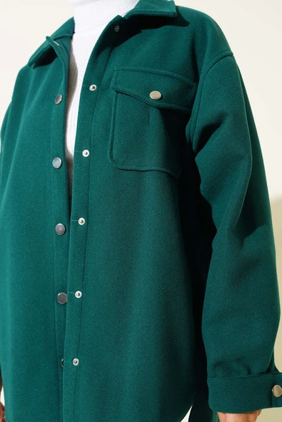 Çıtçıt Düğmeli Gömlek Yaka Kaşe Ceket Zümrüt - 4
