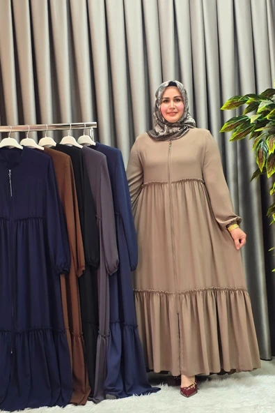 Kadın Tesettür Giyim Büyük Beden İki Katlı Ferace - Resim 10