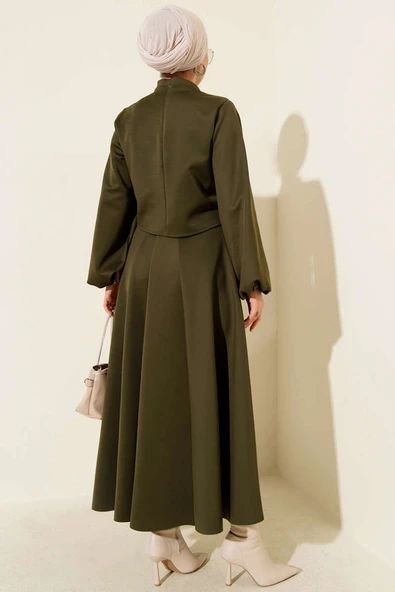 Gül İşlemeli Etekli İkili Takım Haki - Resim 3