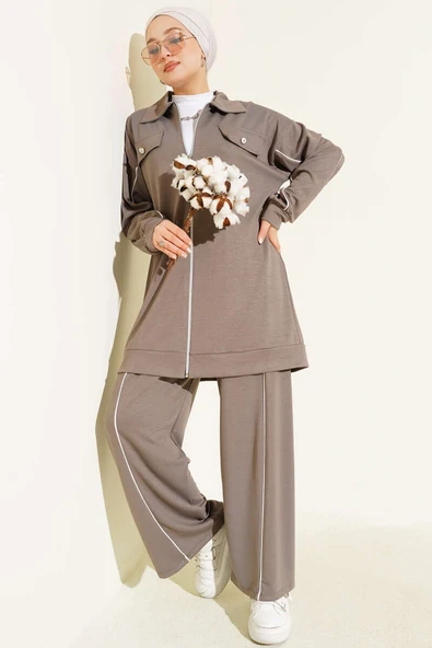 Gömlek Yaka Sahte Cepli Loyşa İkili Takım Vizon ürün görseli 1