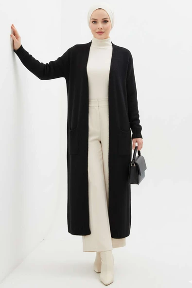 Cepli Uzun Triko Hırka Siyah ürün görseli