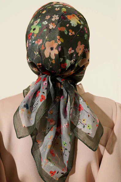 Mini Çiçek Detaylı Soft Eşarp Zümrüt - Resim 3