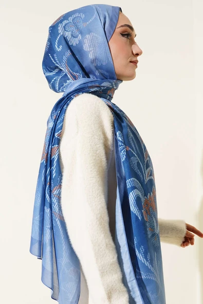 Piksel Paisley Desen Şal Mavi - Resim 3