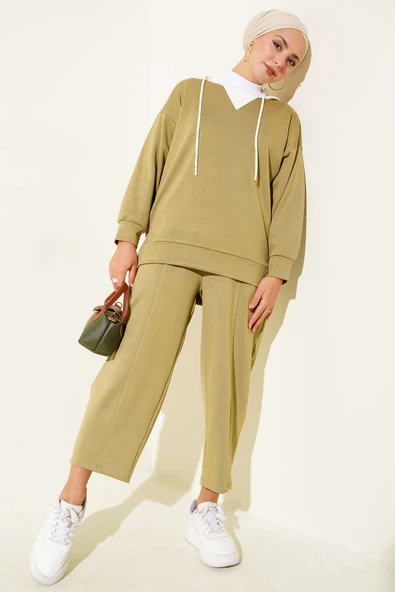 Kapşonlu Garnili İkili Takım Çağla Yeşili ürün görseli 1