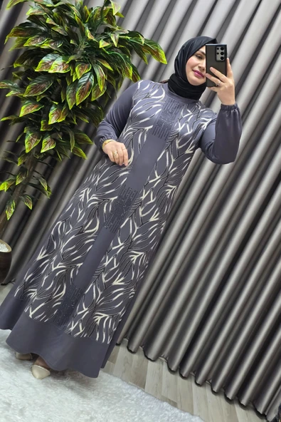 Kadın Tesettür Giyim Büyük Beden Çakma Yelek Elbise - Resim 4