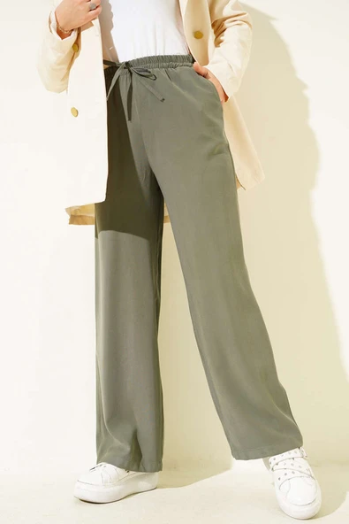 Bel Lastikli Tencel Pantolon Haki ürün görseli 1