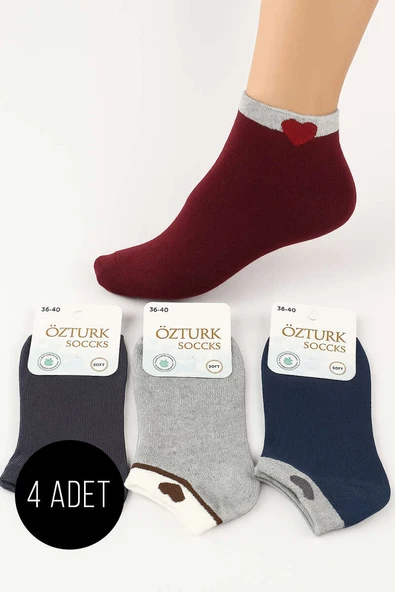 Kadın Desenli 4lü Havlu Patik Çorap Asorti 3 ürün görseli