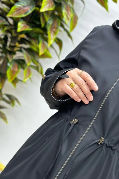 Kadın Tesettür Giyim Büyük Beden Mevsimlik Kısa Trençkot - Resim 4