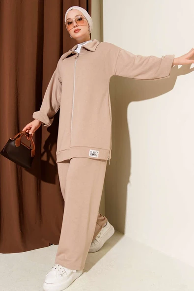 Classy Armalı Fermuarlı İkili Takım Latte ürün görseli 1