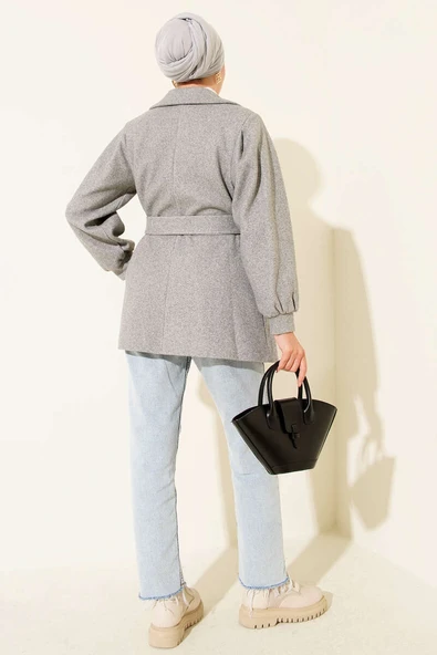 Balon Kol Kısa Kaşe Kaban Gri - Resim 3