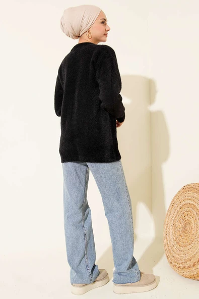 Serpme Taş Detaylı Sakallı Tunik Siyah - Resim 3