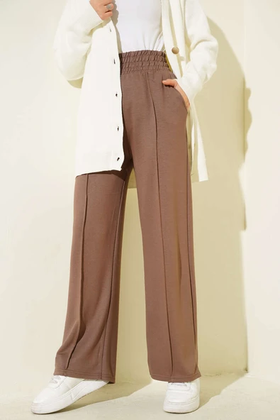 Geniş Bel Lastikli Çımalı Pantolon Vizon ürün görseli 1