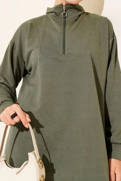 Yarım Fermuarlı İki İpli İkili Takım Haki - Resim 4