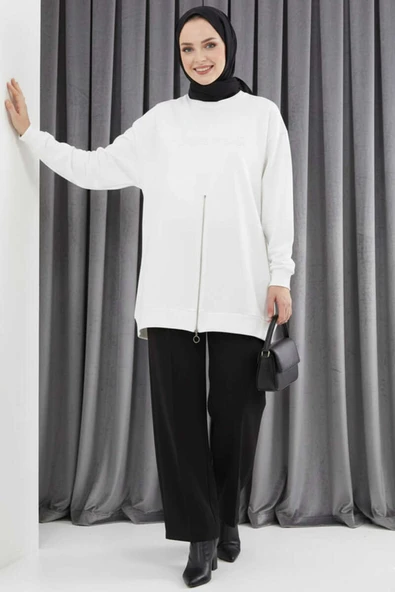 Nakışlı Ve Taşlı Sweatshirt Ekru - 2