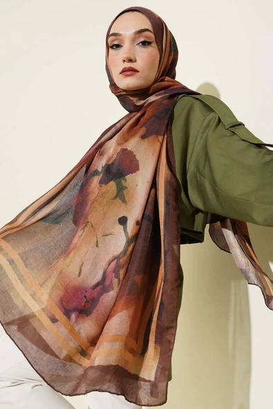 Amber Serisi Şerit Geçişli Şal Kahve ürün görseli 1