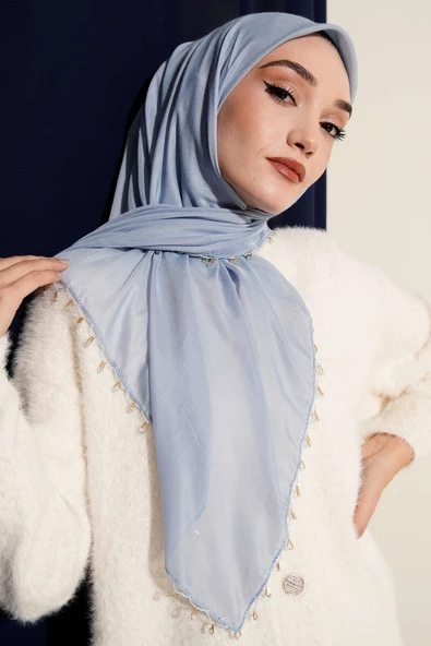 Mini Boncuk Detaylı Eşarp Bebe Mavi ürün görseli 1