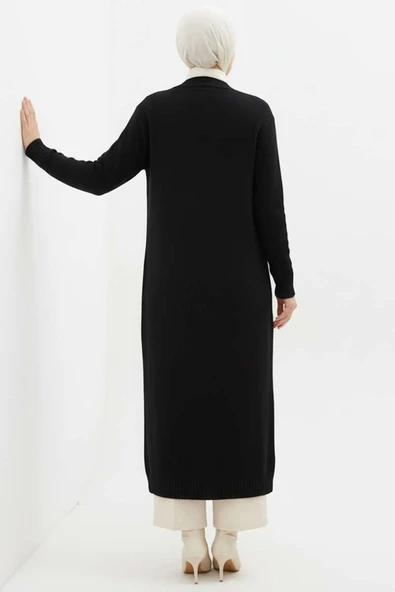 Cepli Uzun Triko Hırka Siyah - Resim 3