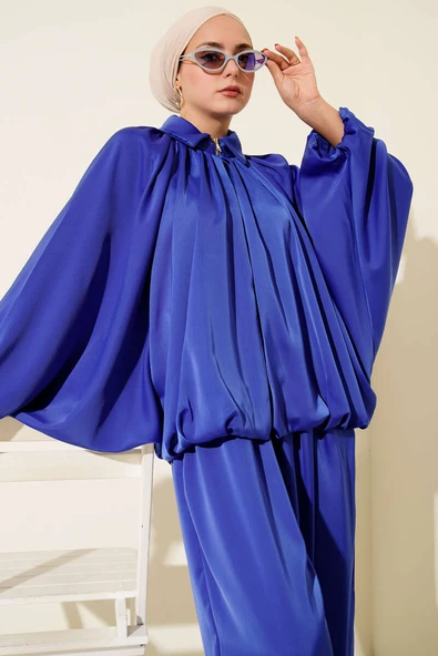 Yarasa Kol Saten Salaş İkili Takım Saks - Resim 2