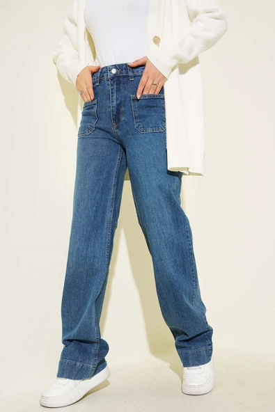 Üst Cepli Palazzo Kot Pantolon Açık Mavi ürün görseli 1