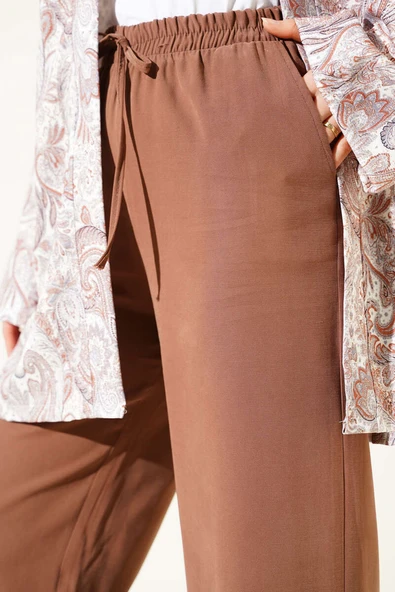 Bel Lastikli Tencel Pantolon Taba - Resim 4