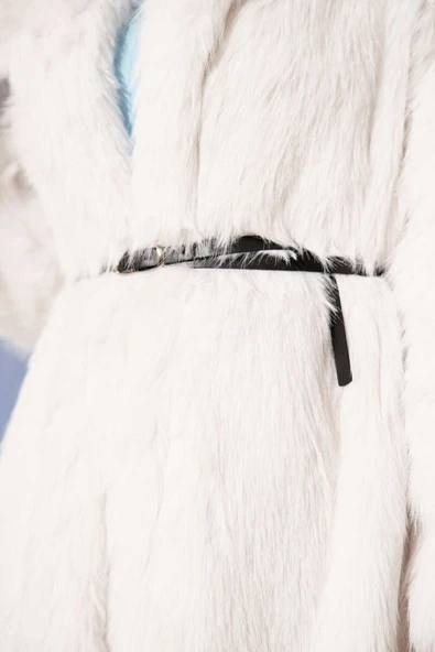 Geniş Yaka Kürklü Uzun Mont Taş - Resim 4