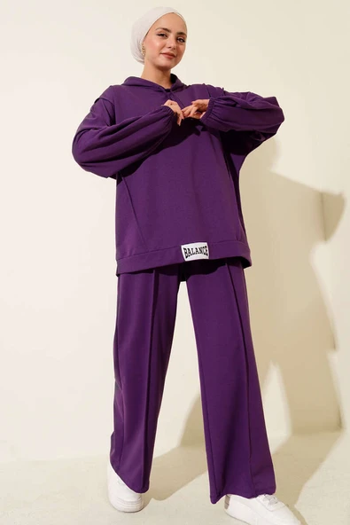 Balance Armalı Kapüşonlu Salaş İkili Takım Mor - Resim 2