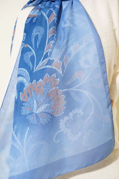 Piksel Paisley Desen Şal Mavi - Resim 4