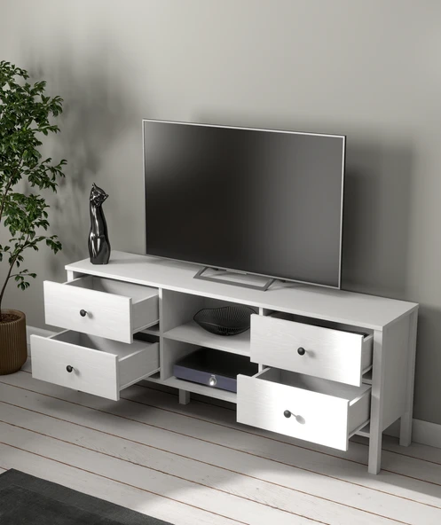 Hunerika Nuva 4 çekmeceli tv ünitesi -Wood Beyaz-Minifiks Bağlantılı - 3