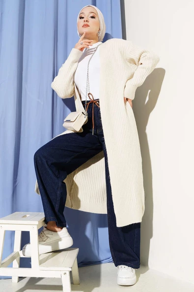 Salaş Fitilli Uzun Hırka Bej ürün görseli