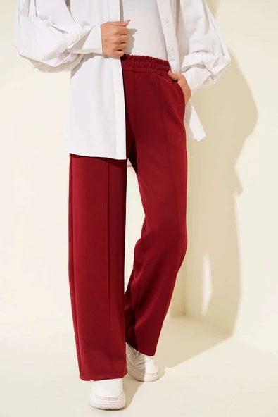 Scuba Çımalı Bol Paçalı Pantolon Bordo ürün görseli 1