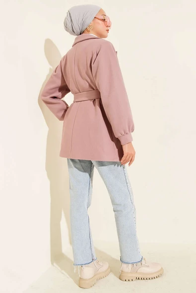 Balon Kol Kısa Kaşe Kaban Pudra - Resim 3