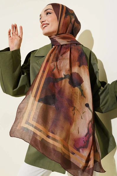 Amber Serisi Şerit Geçişli Şal Kahve - Resim 2