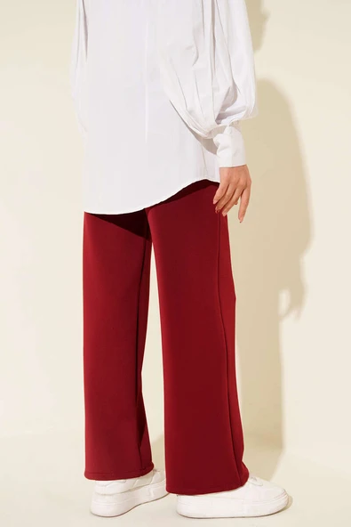 Scuba Çımalı Bol Paçalı Pantolon Bordo - Resim 3