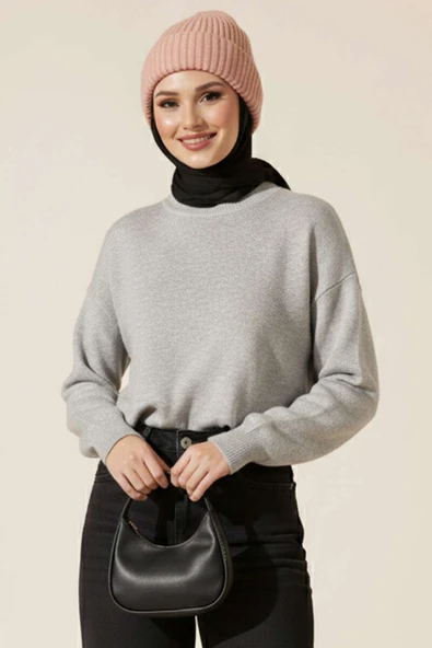 Bisiklet Yaka Merserize Tunik Gri ürün görseli 1