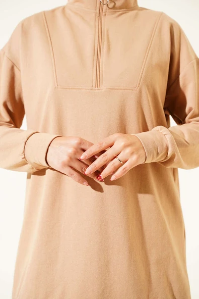 Yarım Fermuarlı İki İpli İkili Takım Camel - Resim 4