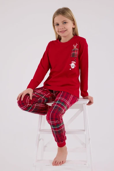 Arnetta Kız Çocuk Aile %100 Pamuklu 4 Mevsim New Year Uzun Kollu Pijama Takım ürün görseli 1