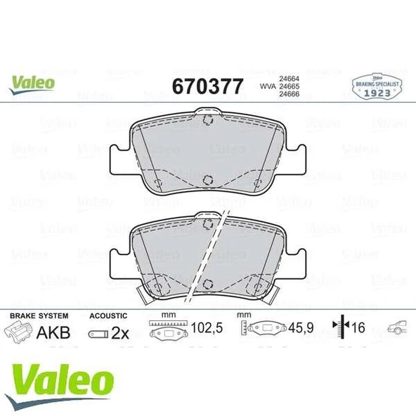 Toyota Fren Balatası Arka Toyota  Aurıs 1.4 D4d 1.6 07-> Corolla 1.4 D4d 1.6 07-12 - Valeo 670377 - Resim 2