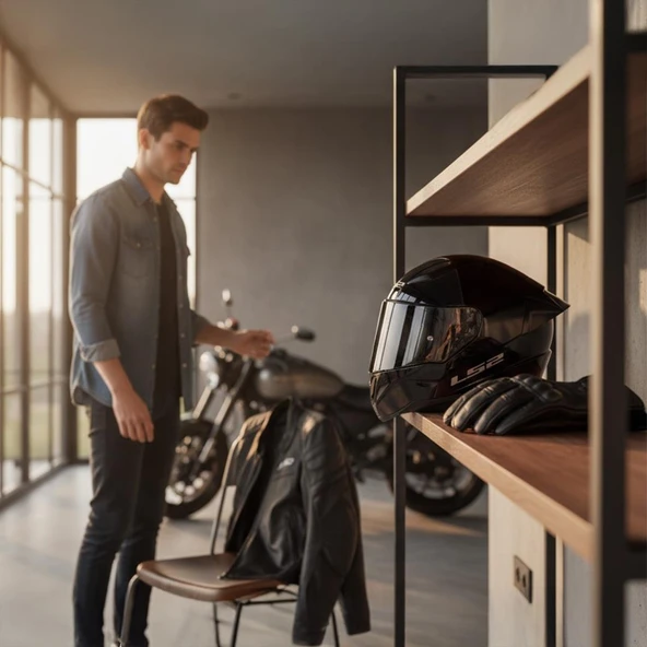 LS2 RAPID 2 R PARLAK SİYAH MOTOSİKLET KASKI SİYAH VE ŞEFFAF VİZÖR + SPOİLER - Resim 5