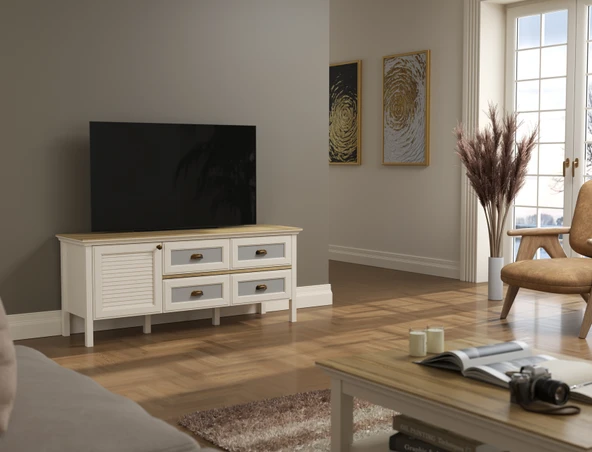 Hunerika Tavros Premium Tek kapak 4 Çekmece tv ünitesi- Minifiks - aytaşı/legnano