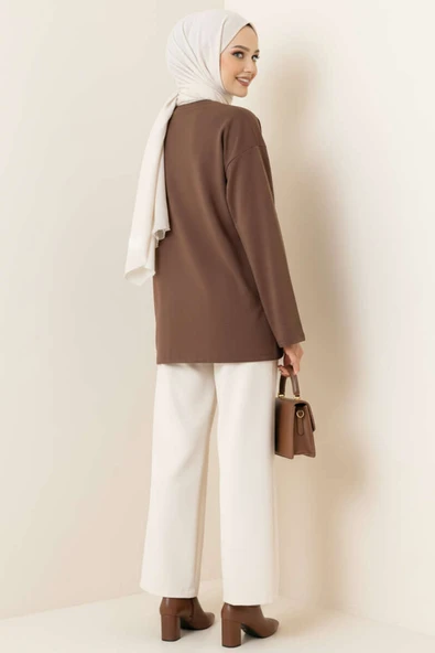 Loyşa Düşük Omuz Basic Tunik Kahve - Resim 3